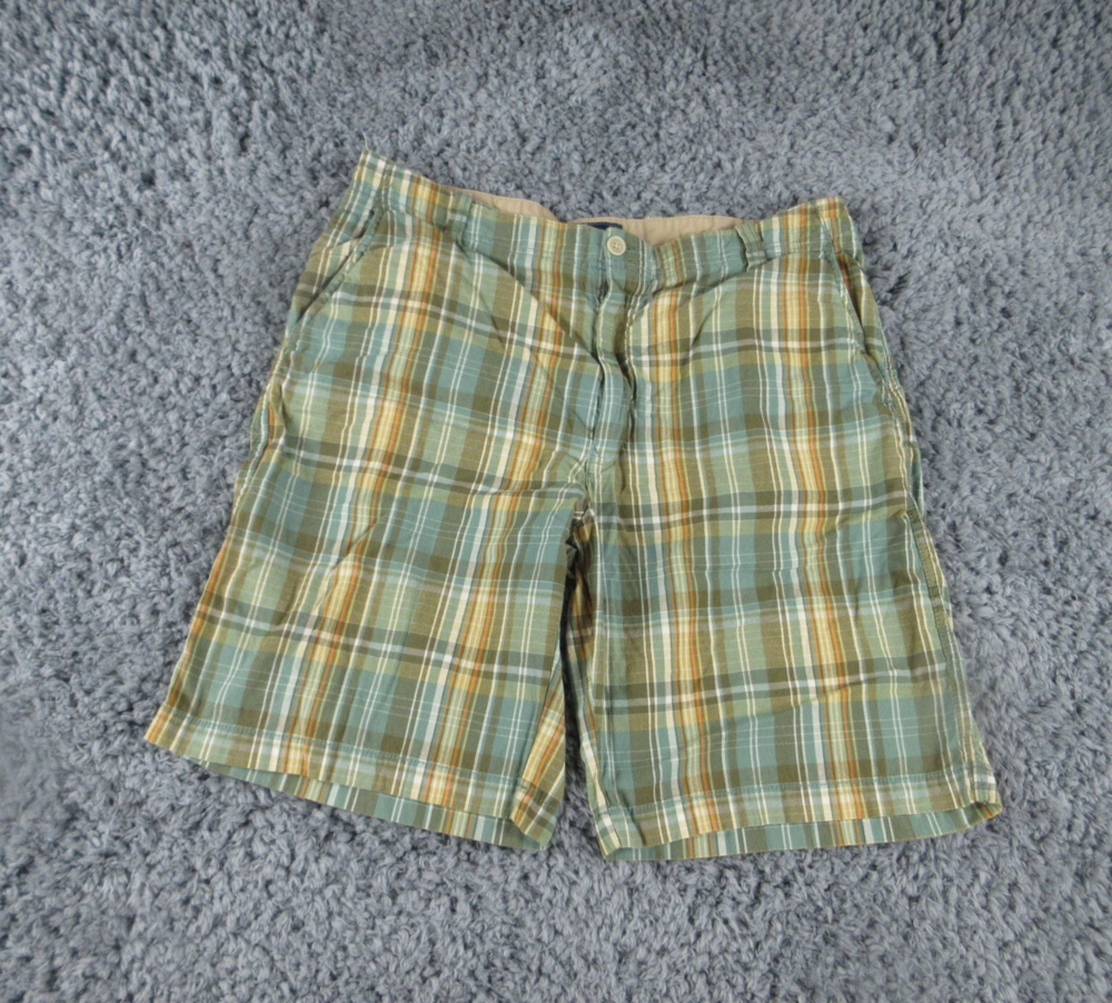 Izod Jeans Shorts Mens 38 Green Plaid Chino 36x9.5*